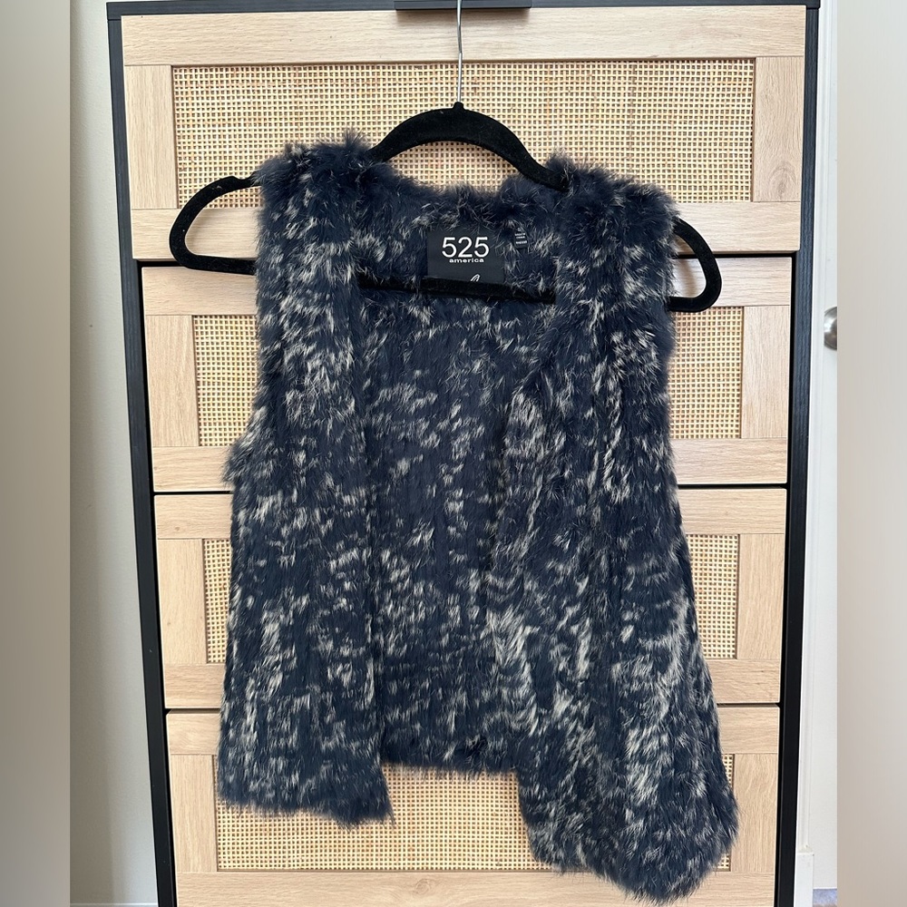 525 America Rabbit Fur Blue Vest - WORN ONCE. Brand new!!